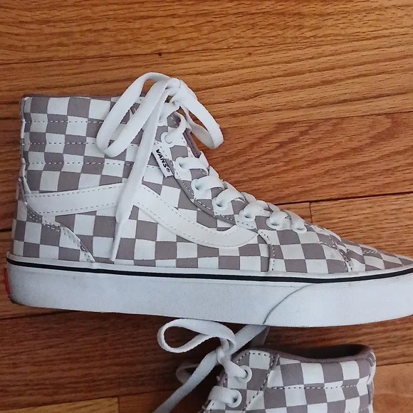 Vans Cherkerboard Pattern High Top Sneakers Dusty Lilac & White ■ Women's Size 7 - Picture 2 of 13